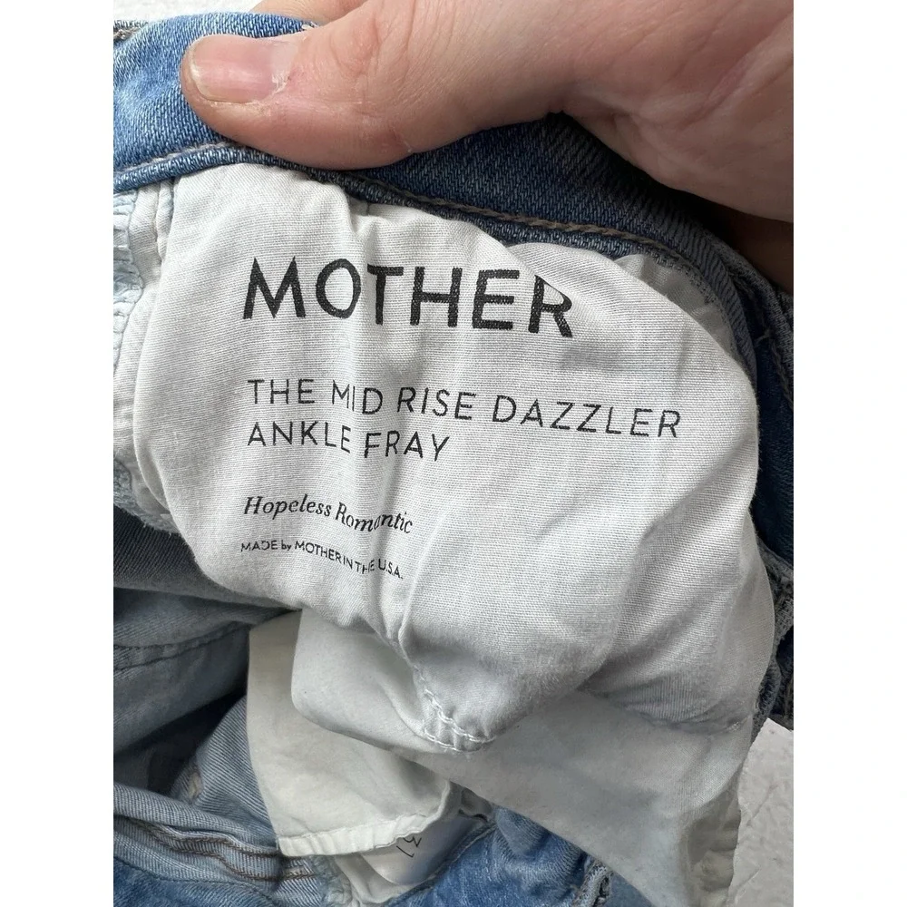 Mother Blue‎ The Mid Rise Dazzler Ankle Step Fray Jeans 31 Hopeless Romantic